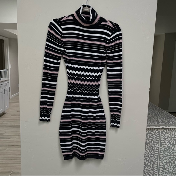 BEBE Striped Mini Turtle Neck Dress - Picture 4 of 6